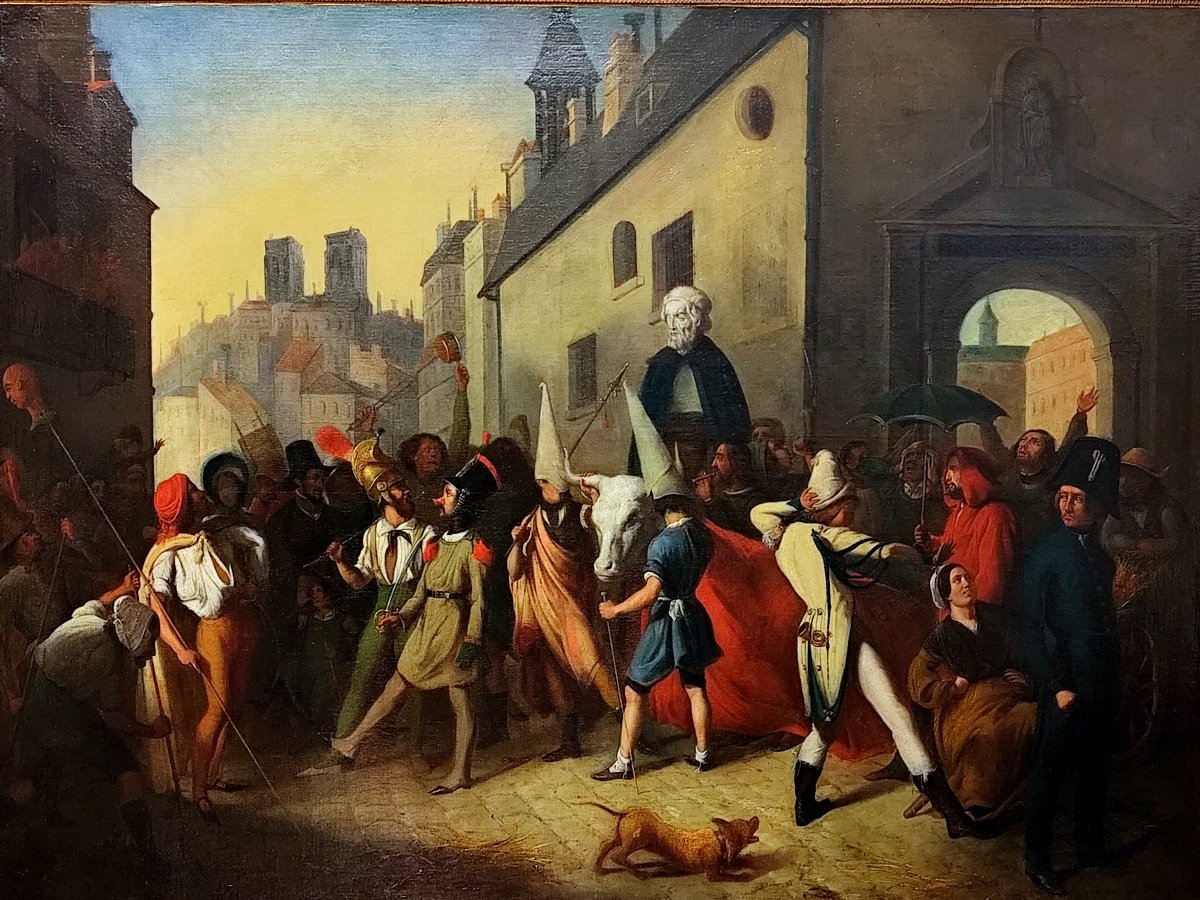 Oil Painting-j.léon Dusautoy-improvised Mascarade By Artists-mrdi-gras-1840-photo-2