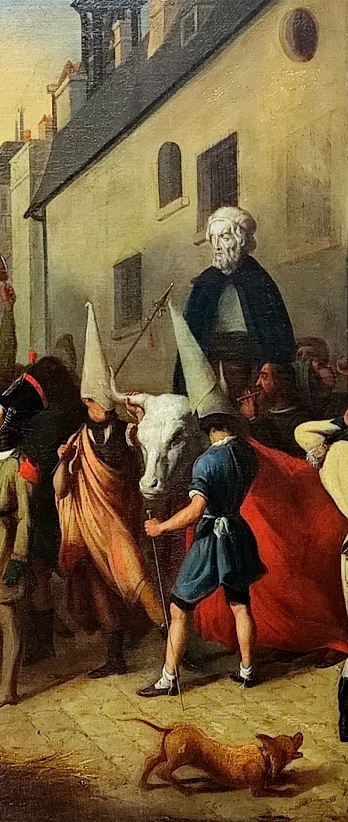 Oil Painting-j.léon Dusautoy-improvised Mascarade By Artists-mrdi-gras-1840-photo-3
