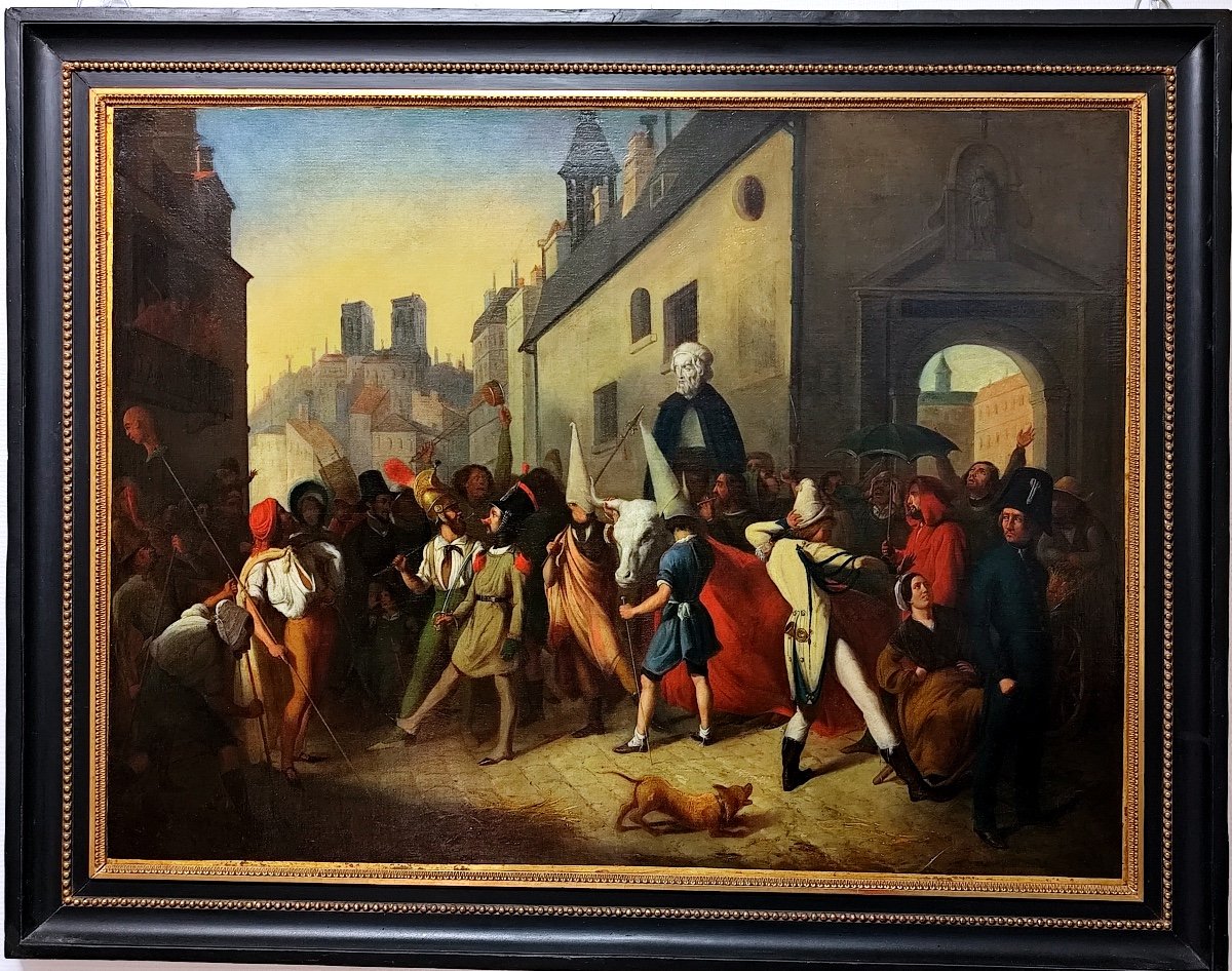 Oil Painting-j.léon Dusautoy-improvised Mascarade By Artists-mrdi-gras-1840