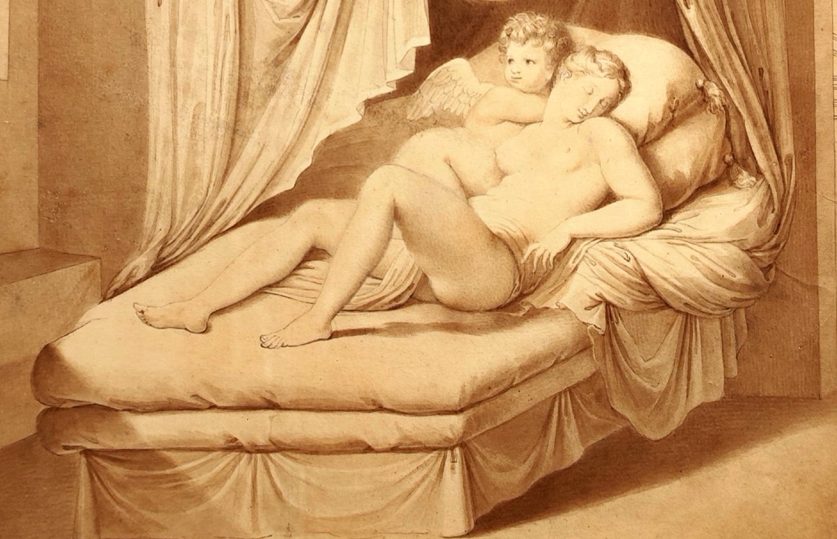 CHEV-DESSIN-AMOUR ET PSYCHÉ-ÉCOLE NÉOCLASSIQUE-D'APRÈS MICHEL COXCIE-XIXE-photo-3
