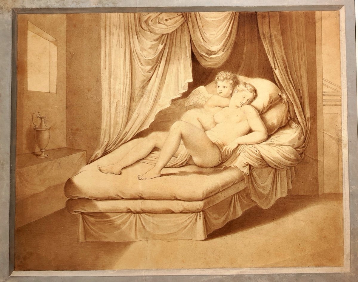 CHEV-DESSIN-AMOUR ET PSYCHÉ-ÉCOLE NÉOCLASSIQUE-D'APRÈS MICHEL COXCIE-XIXE