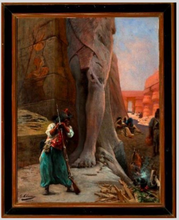 Oil On Canvas-georges Clairin-sentinel In The Ruins Of Karnak-egypt-19c
