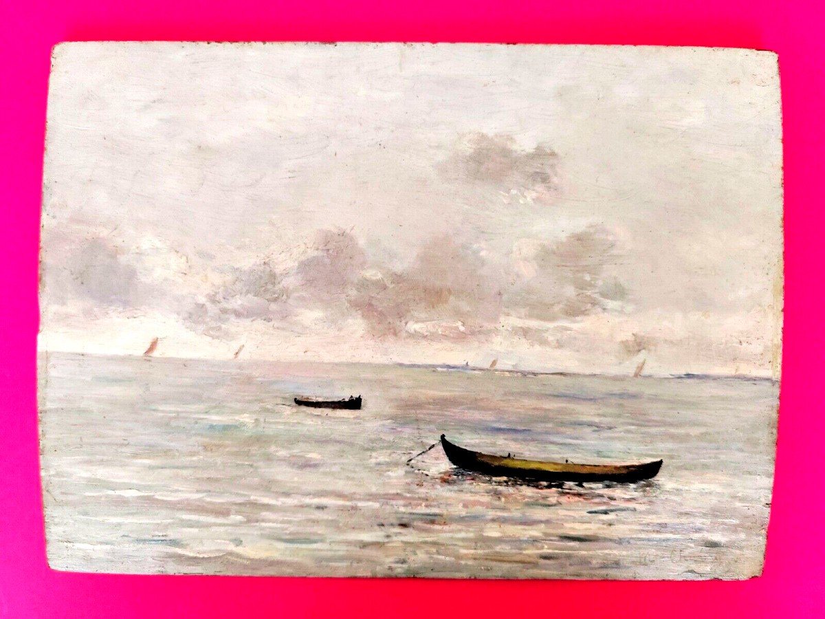 Bib Jap-oil On Wood-léonce Chabry-the Arcachon Basin-circa 1881-photo-2