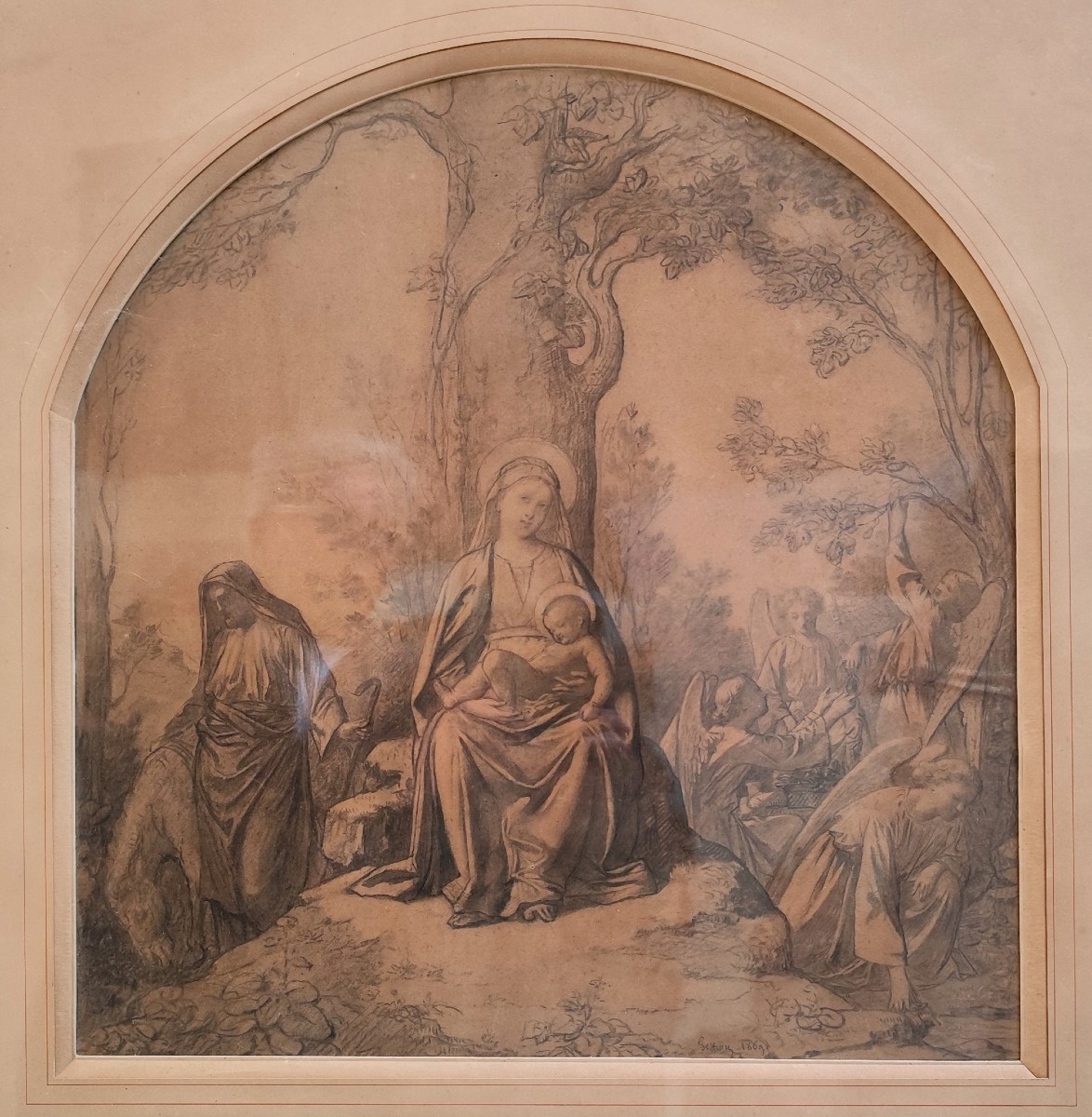 BOUT-DESSIN AU CRAYON-LA VIERGE À L'ENFANT-EDMOND GEFFROY-1869-photo-2