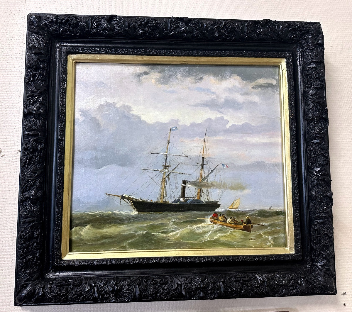 Bout-oil On Canvas-johan Adolf Rust-steamboat And Sailors' Boat-circa 1870-photo-2