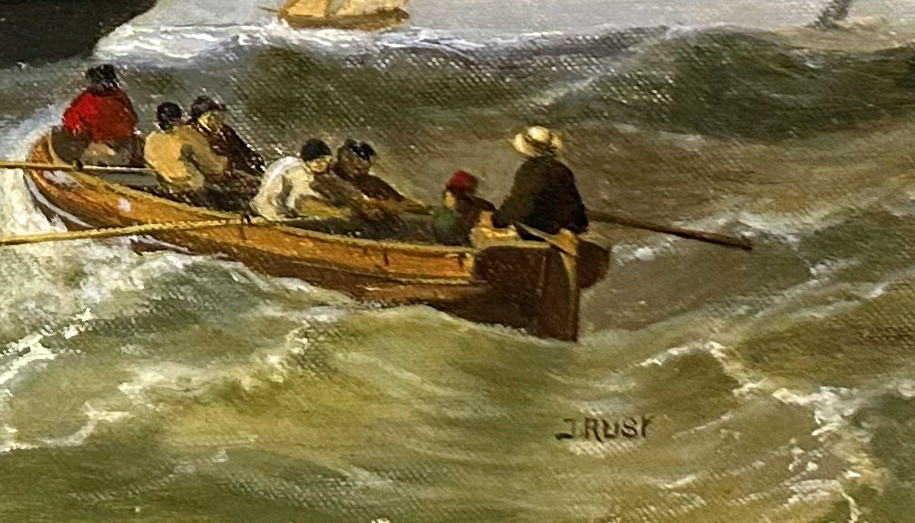 Bout-oil On Canvas-johan Adolf Rust-steamboat And Sailors' Boat-circa 1870-photo-3