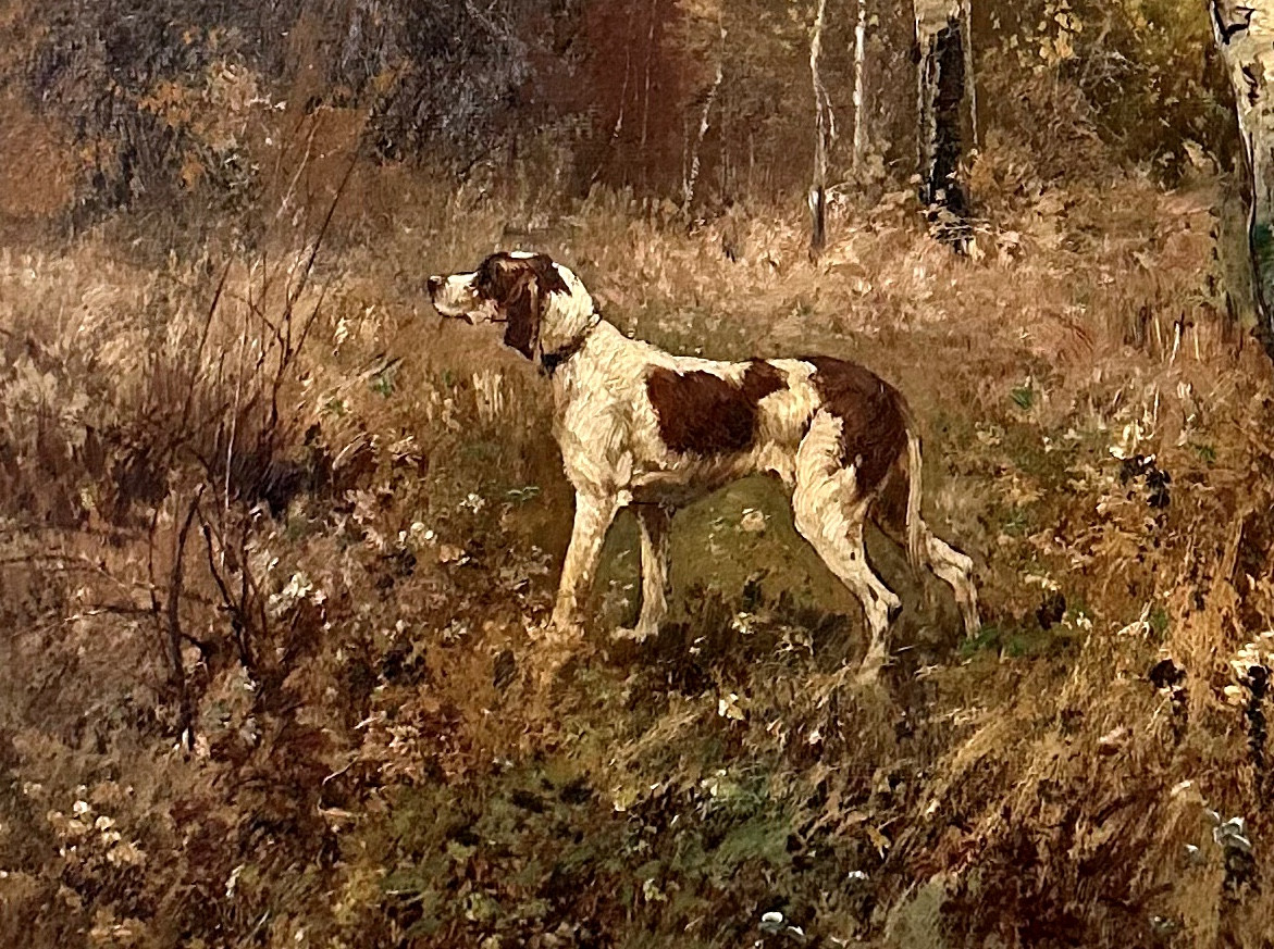 Bout-oil On Canvas-signed-hunting-émile Charlet-pointing Dog In The Undergrowth-circa 1880-photo-4
