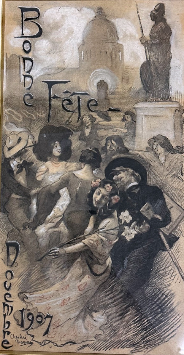 BOUT-DESSIN ORIGINAL-ANDRÉ BOURNAC-BONNE FÊTE-NOVEMBRE 1907-photo-2