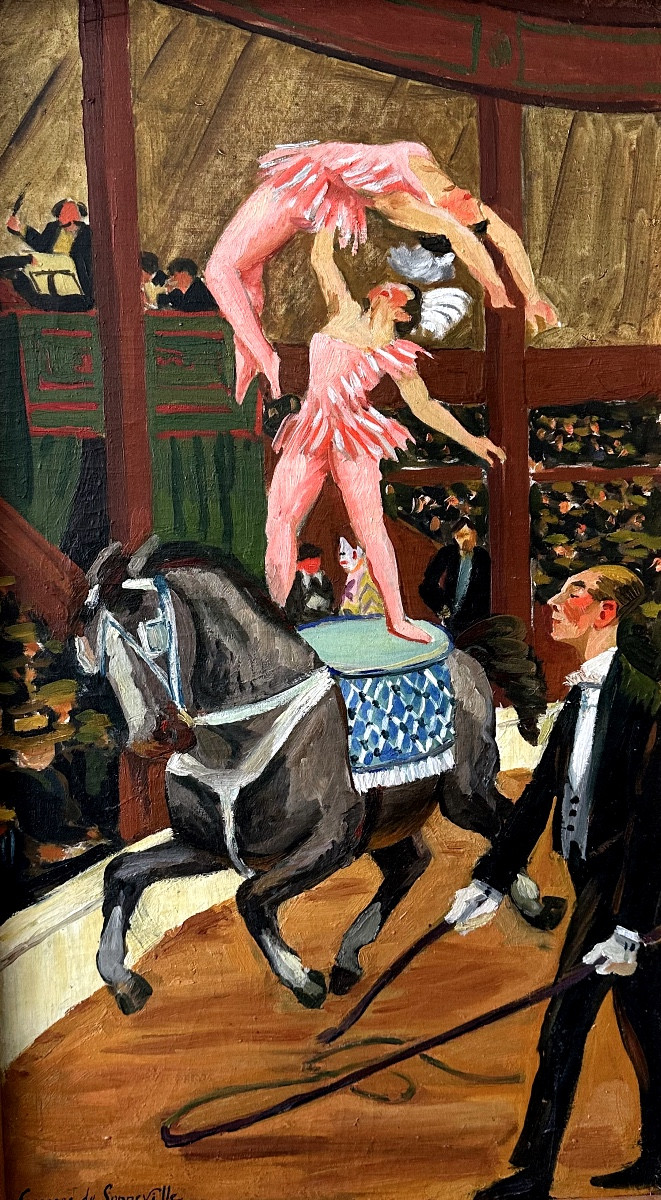 Bout-oil On Canvas-georges De Sonneville-circus-acrobat Rider And Horse-bordeaux-1928