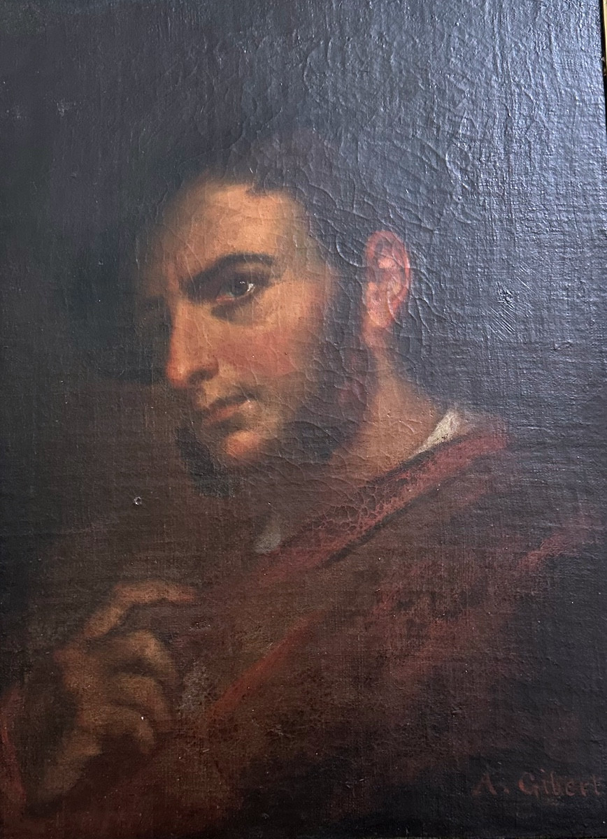 Bout-oil On Canvas-signed-a.gibert-portrait Of A Man-19th Century