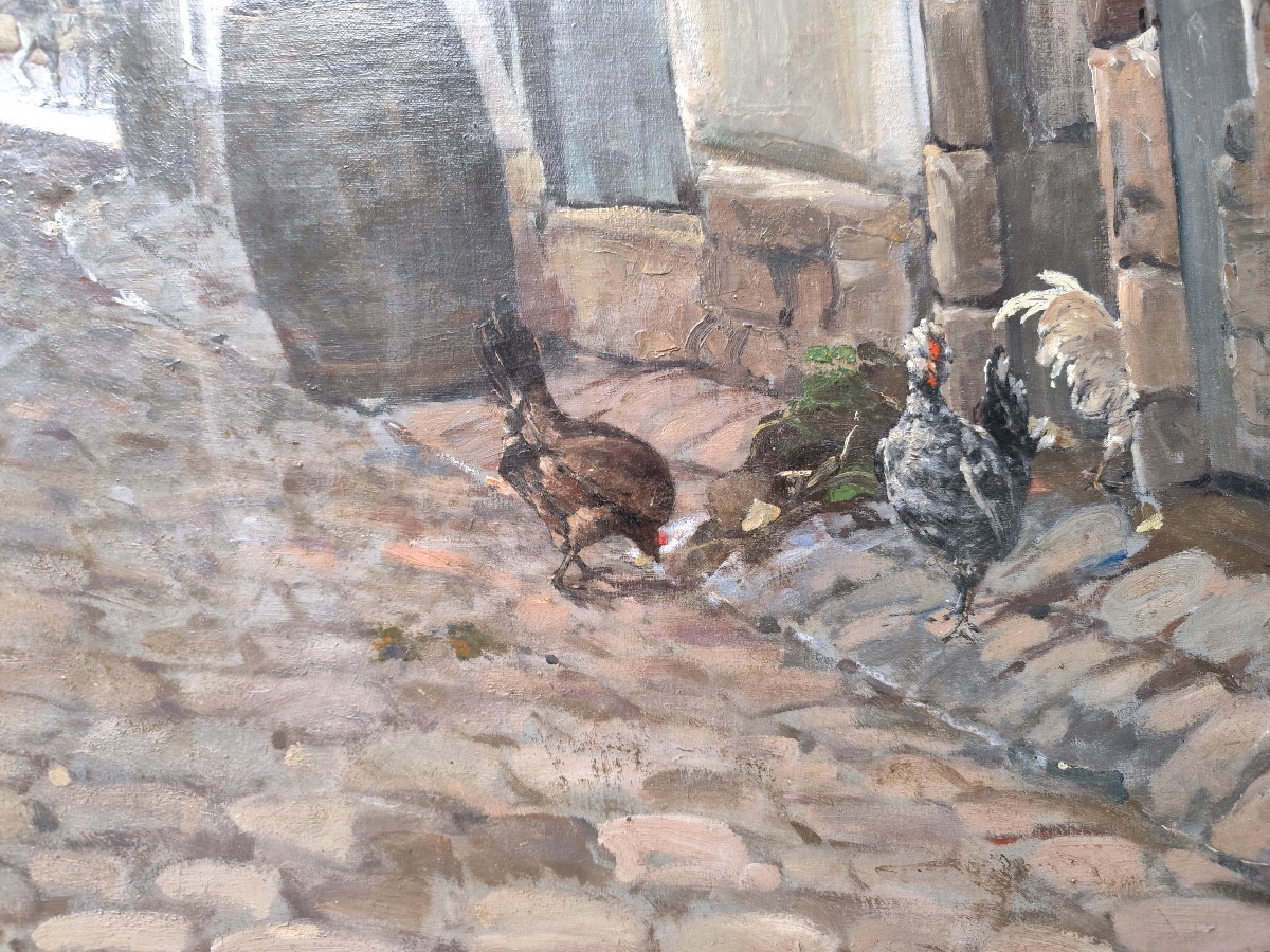 BOUT-HUILE SUR TOILE-SIGNÉE-ADRIEN JOURDEUIL-CHAUSSONNIERS-LA RUE AUX ROYS-PONT-DE-L'ARCHE-1886-photo-2