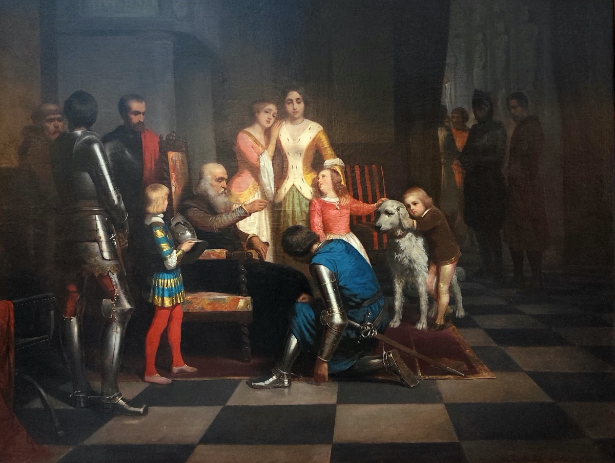 Bout-oil On Canvas-signed-r.edmond Flatters-medieval Scene-departure For The Crusades-1848-photo-2
