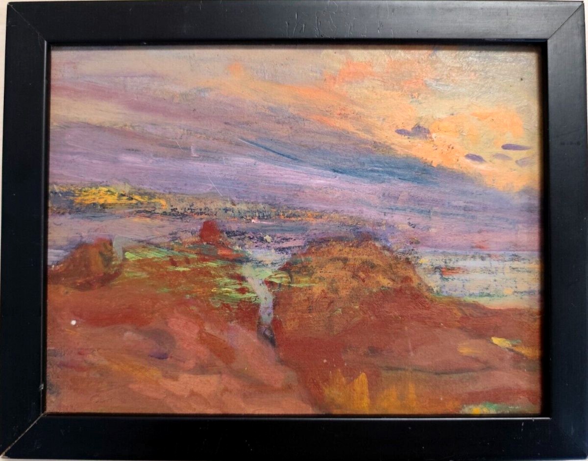 BIB 1-HUILE SUR CONTREPLAQUÉ-SIGNÉE-FRANÇOIS CORBELLINI-PAYSAGE CORSE-1955
