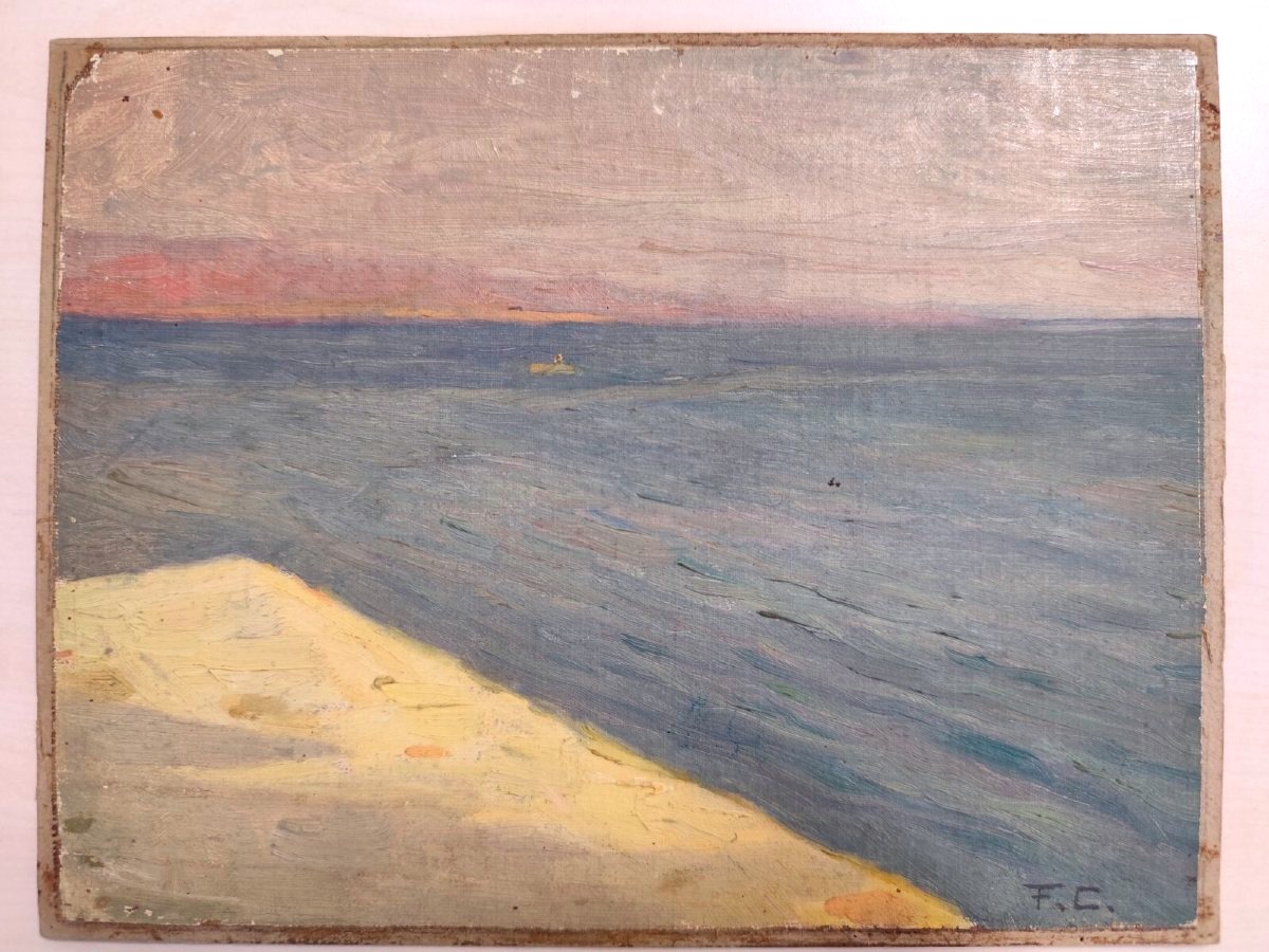 Bib 2—oil On Cardboard—signed—françois Corbellini—the Pier At Ajaccio—corsica—1955