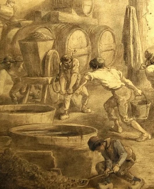 DESSIN ORIGINALE SIGNÉ- EDMOND MORIN-LE PRESSOIR - SCÈNE DE VENDANGES-TRAVAIL DU VIN-1866-photo-3