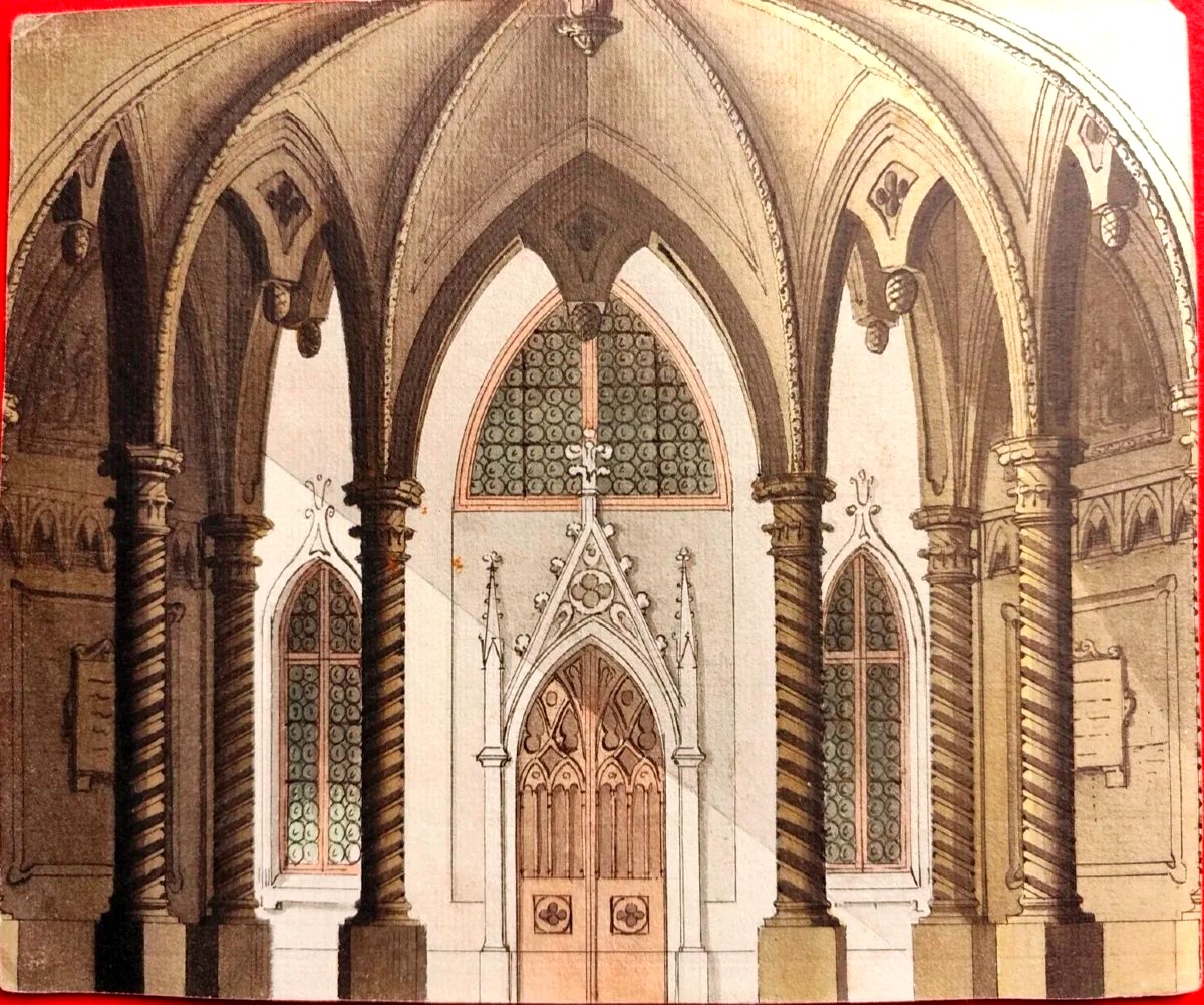 Drawing And Watercolor—alessandro Sanquirico—gothic Hall—medieval Architecture—la Scala In Milan-photo-2