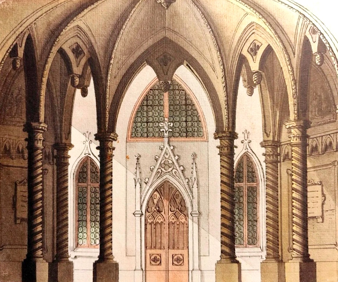 Drawing And Watercolor—alessandro Sanquirico—gothic Hall—medieval Architecture—la Scala In Milan
