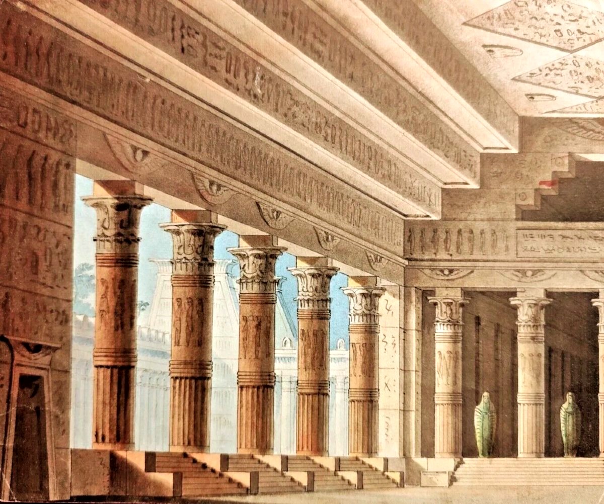 Original Drawing—alessandro Sanquirico—egyptian Temple—hieroglyphs—la Scala In Milan