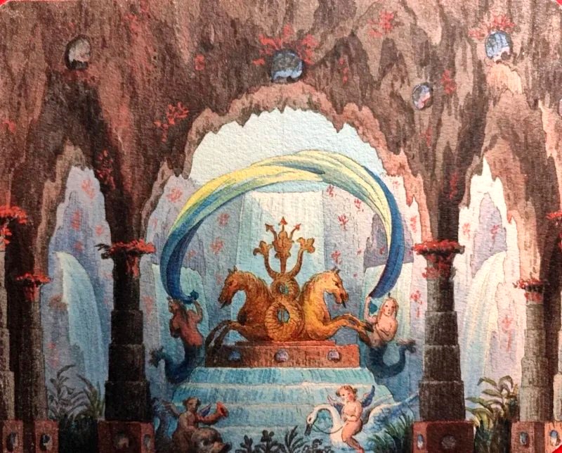 DESSIN ORIG-ALESSANDRO SANQUIRICO-SCÈNE MYTHOLOGIQUE-CAVERNE FANTASTIQUE-SCALA DE MILAN-1830