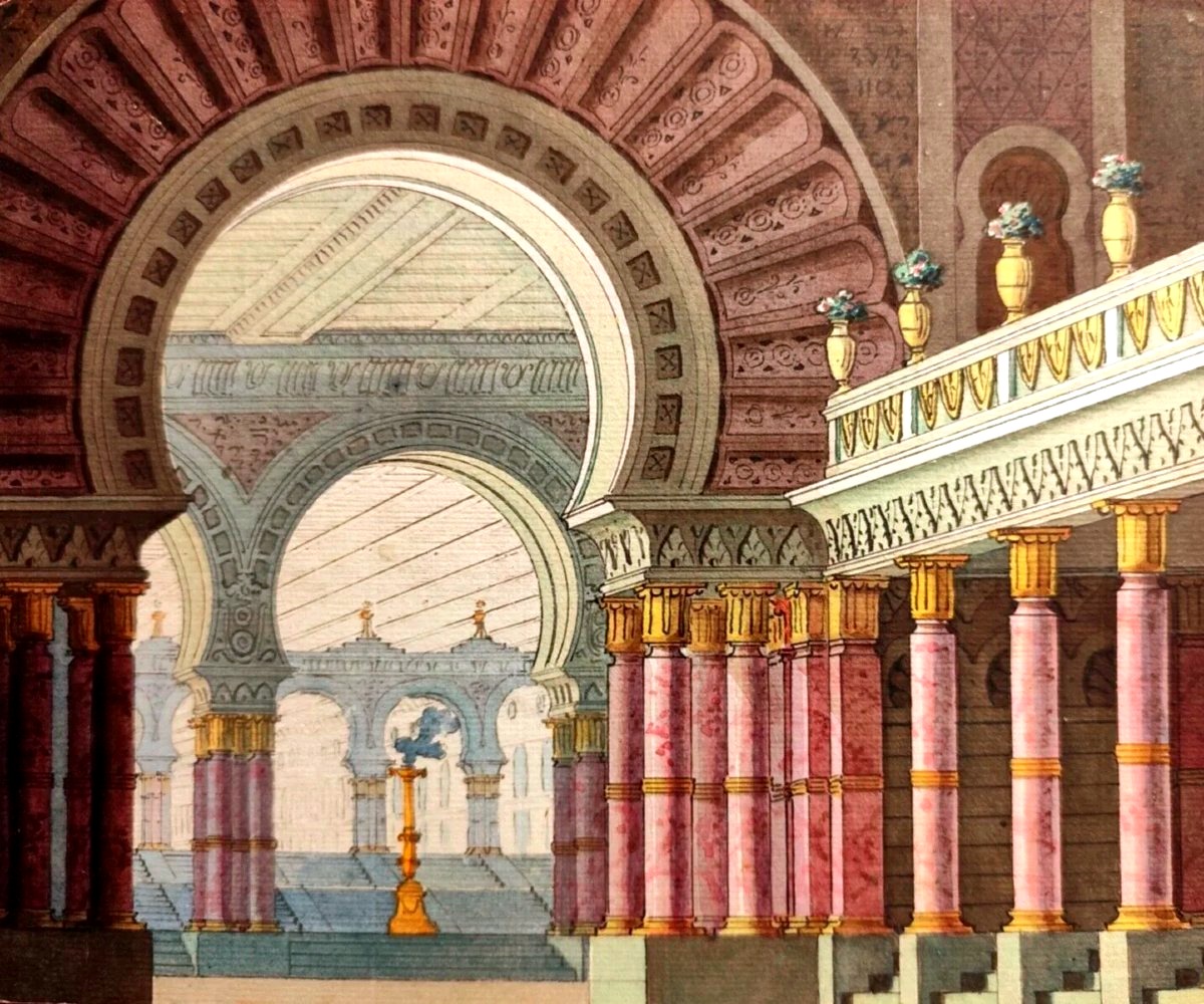 Drawing—alessandro Sanquirico—imaginary Temple—middle East—set Design—la Scala In Milan—1830