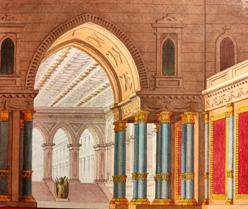 DESSIN-ALESSANDRO SANQUIRICO-TEMPLE ROMAIN - SCÉNOGRAPHIE POUR LA SCALA DE MILAN-1830 
