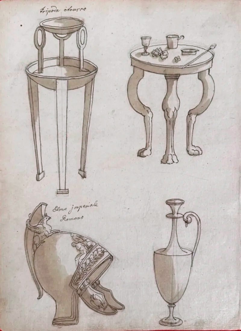 Original Double-sided Drawing - Studies Of Antique Furniture And Greek-roman Deities - Neptune -photo-2
