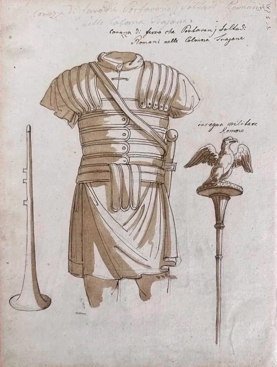 DESSIN ORIGINAL RECTO-VERSO - ROME ANTIQUE - ALLÉGORIES SACRÉES ET ARMURE IMPÉRIALE-photo-2