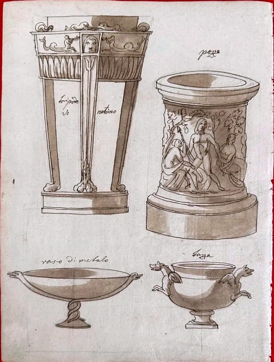 Original Double-sided Drawing - Dance Of The Vestal Virgins And Antique Roman Furniture - 1770-photo-2