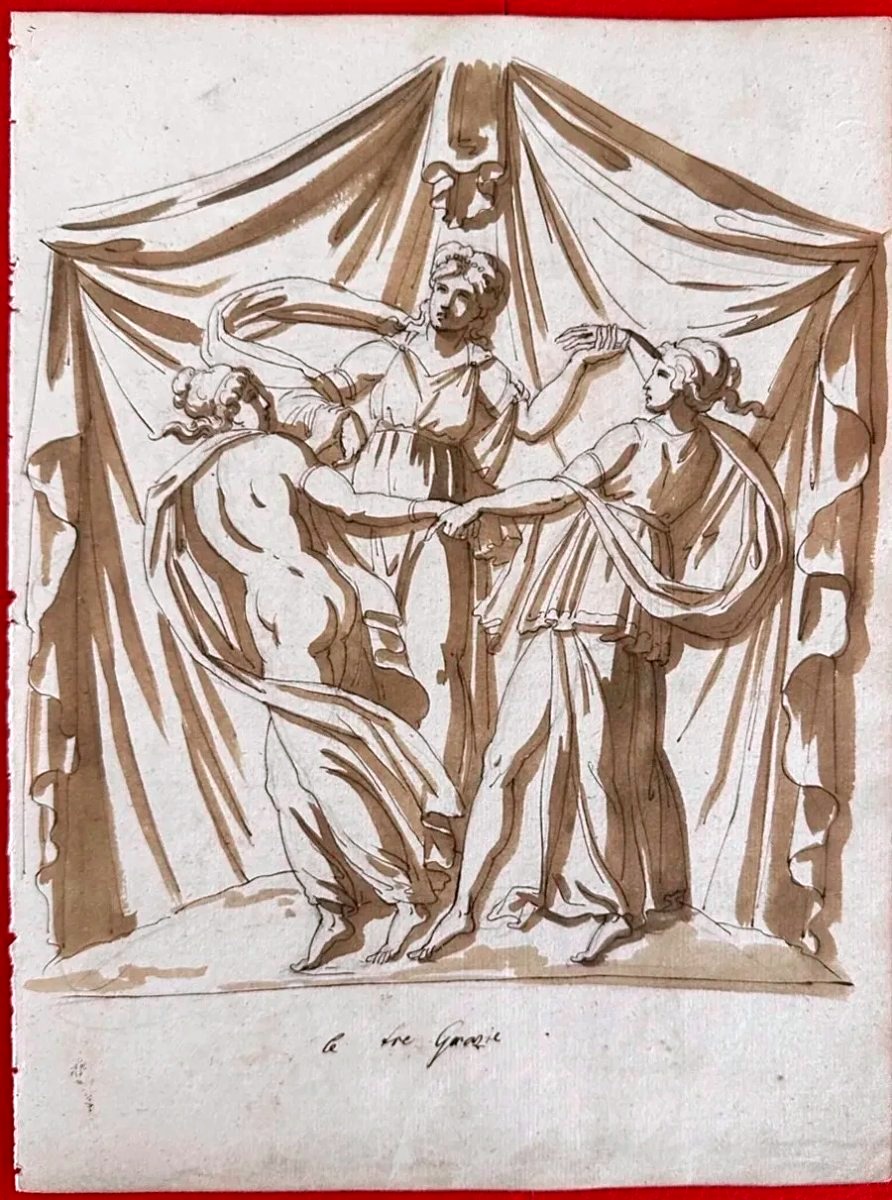 Original Double-sided Drawing - Dance Of The Vestal Virgins And Antique Roman Furniture - 1770