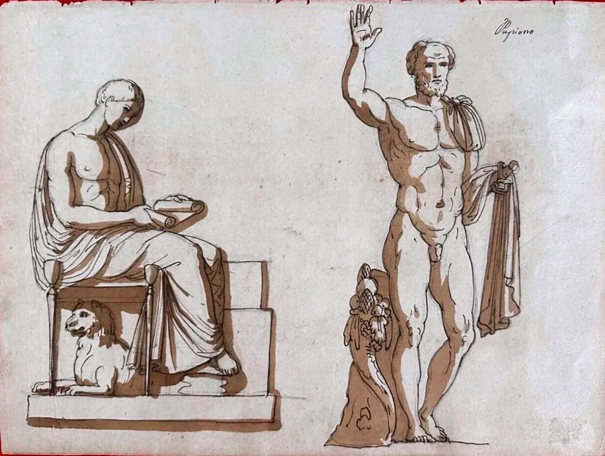 DESSIN ORIGINAL RECTO-VERSO - L’ANTIQUITÉ RETROUVÉE - RELEVÉS D’UN VOYAGEUR DU GRAND TOUR