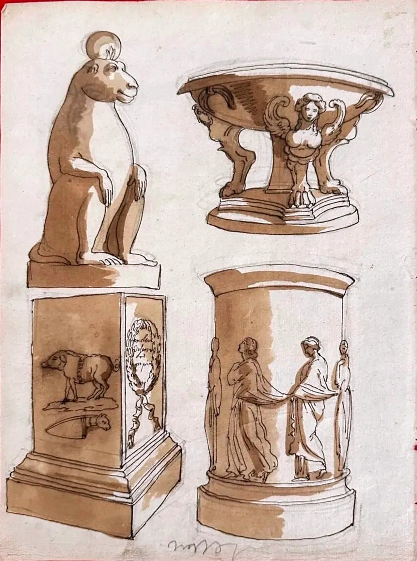 Original Double-sided Drawing—an Ancient Heroic Scene And Roman Archaeological Findings-photo-2