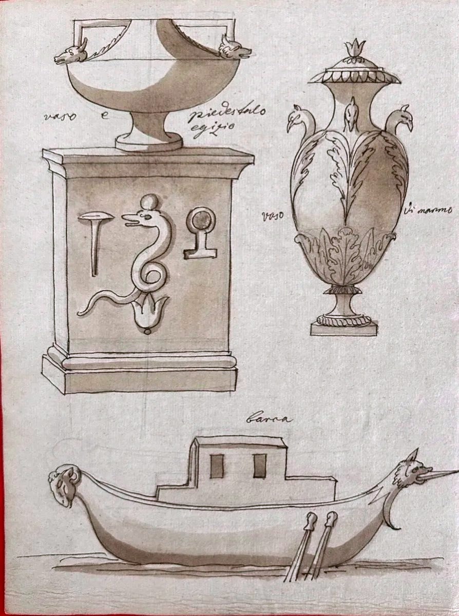Dessin original recto-verso - Études d’objets et scène de la Grèce antique-photo-2