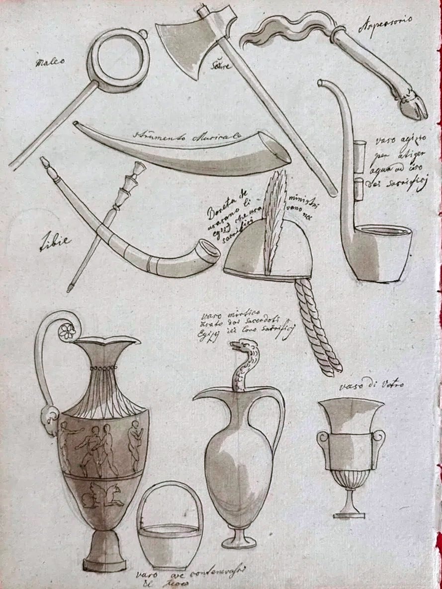 DESSIN ORIGINAL RECTO-VERSO - MERCURE ET ÉTUDES D’OBJETS ANTIQUES-photo-2