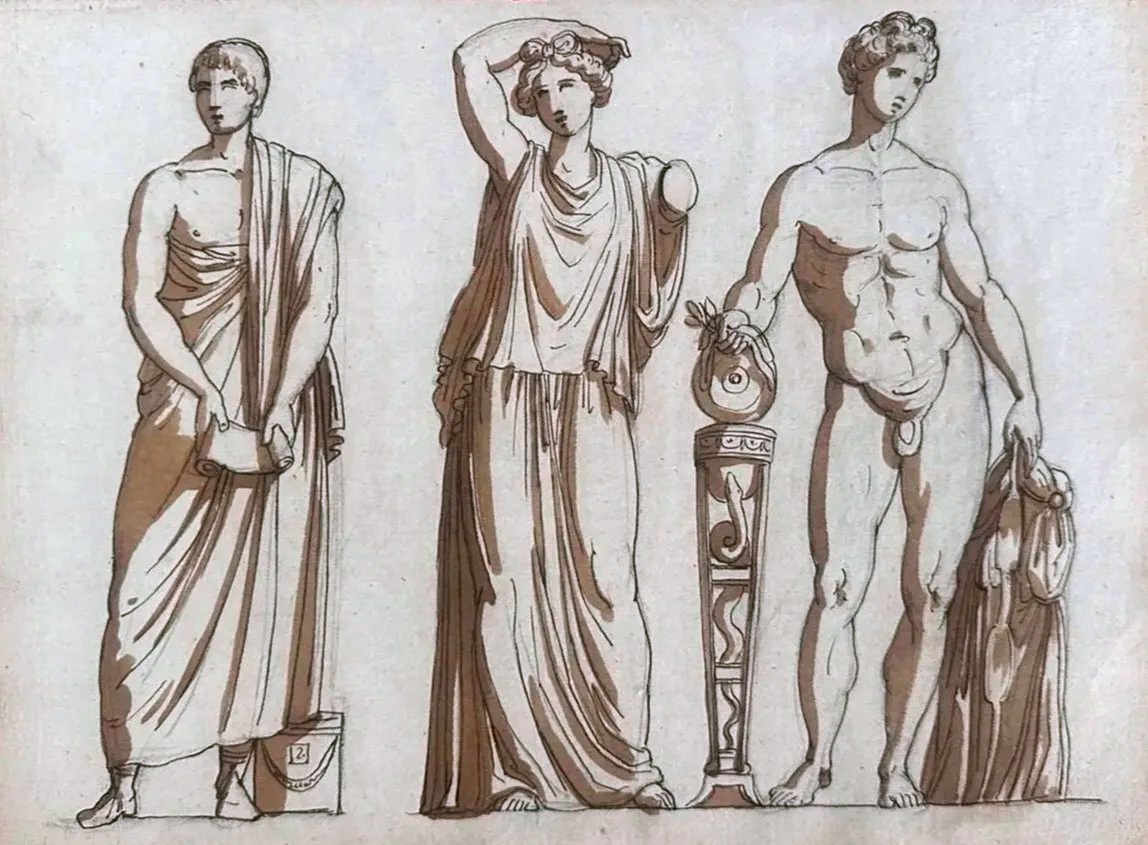 DESSIN ORIGINAL RECTO - VERSO - DIVINITÉS ANTIQUES ET RÉMINISCENCES D’ÉGYPTE