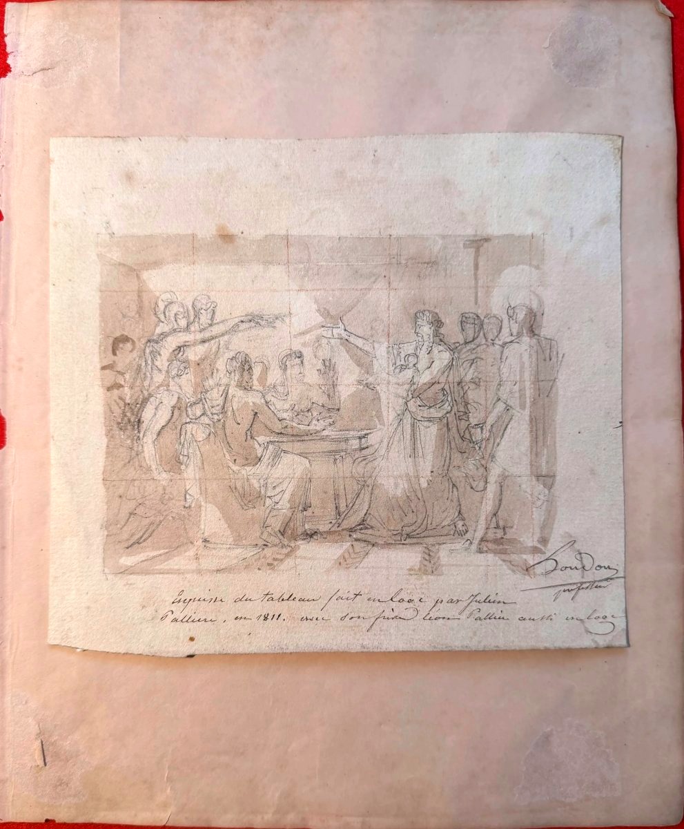 Sketch Of A Set Design For The Prix De Rome — Antique Scene With Figures — Jean-antoine Houdon — 1811-photo-2