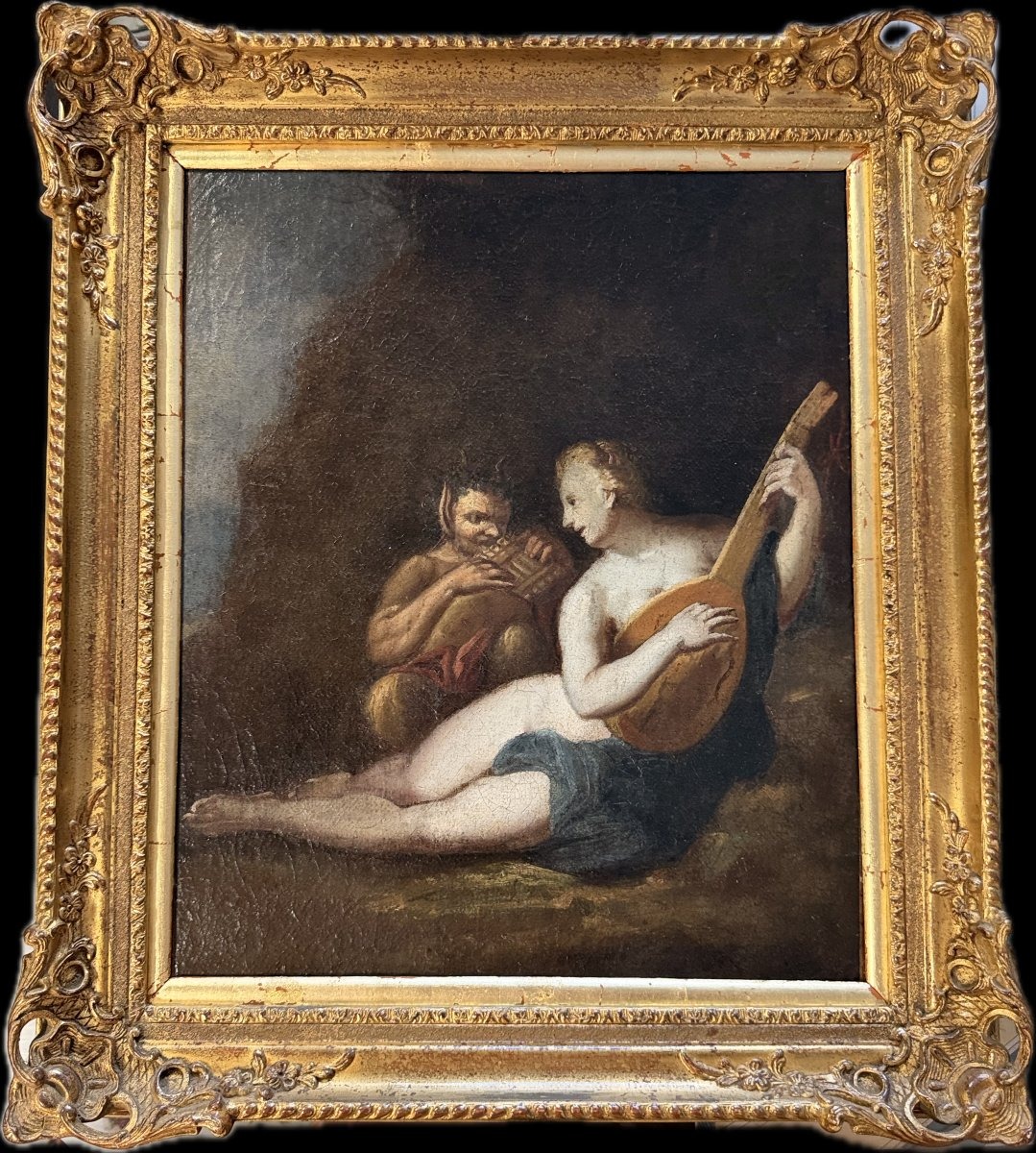 Oil On Canvas - “concert Champêtre” - Northern Manierist School - Gilded Frame - Early 17th Century 