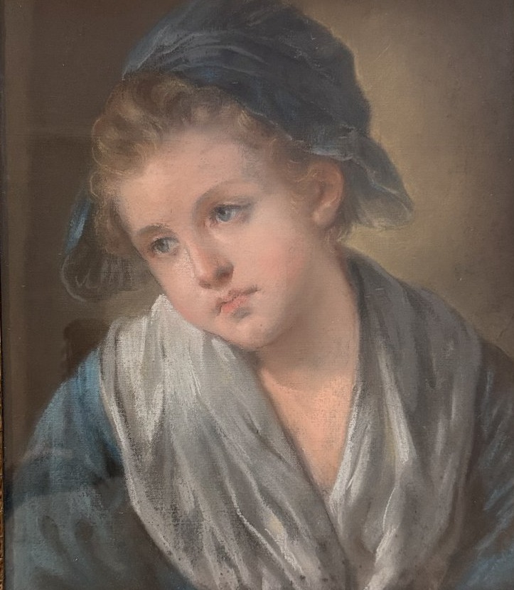 PASTEL ANCIEN, « PORTRAIT D'ENFANT AU BONNET BLEU », CADRE ANCIEN EN BOIS-ALLAIS-GLAIN-VIGÉE