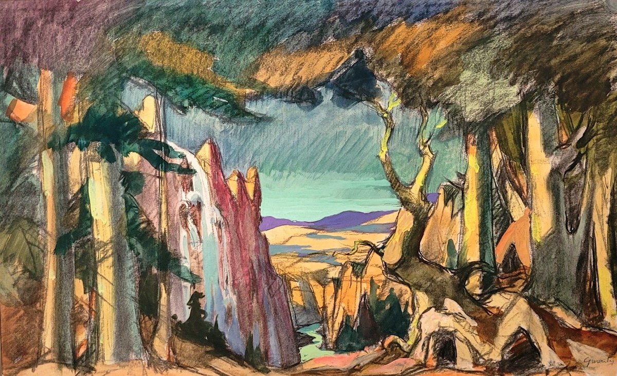 Original Gouache-gaston Marty-opera De Bordeaux-[verdi]-open Forest-1930