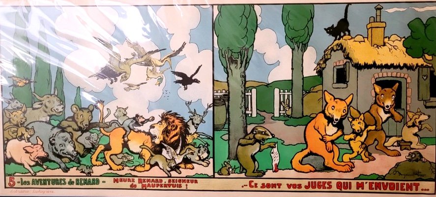 AFFICHE ORIGINALE-PUBLICITÉ-LES FABLES DE LA FONTAINE-BENJAMIN RABIER-1910