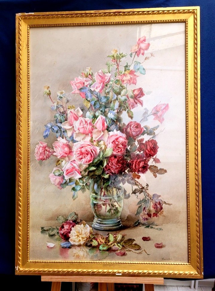 Isidore Rosenstock-pastel Signed-bouquet Of Roses-very Large Format-photo-2