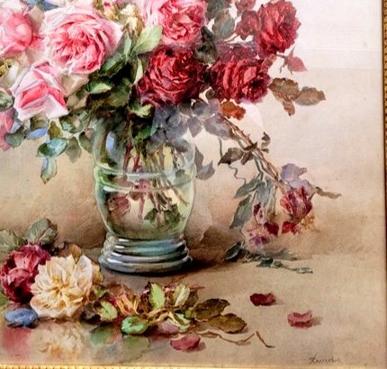 Isidore Rosenstock-pastel Signed-bouquet Of Roses-very Large Format-photo-3