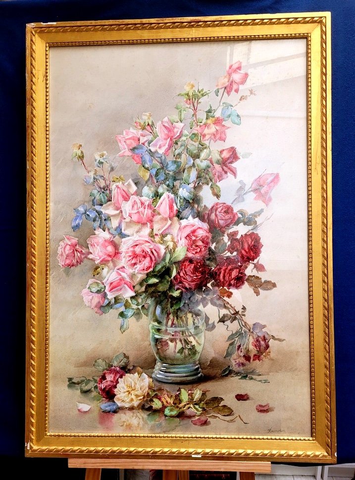 Isidore Rosenstock-pastel Signed-bouquet Of Roses-very Large Format