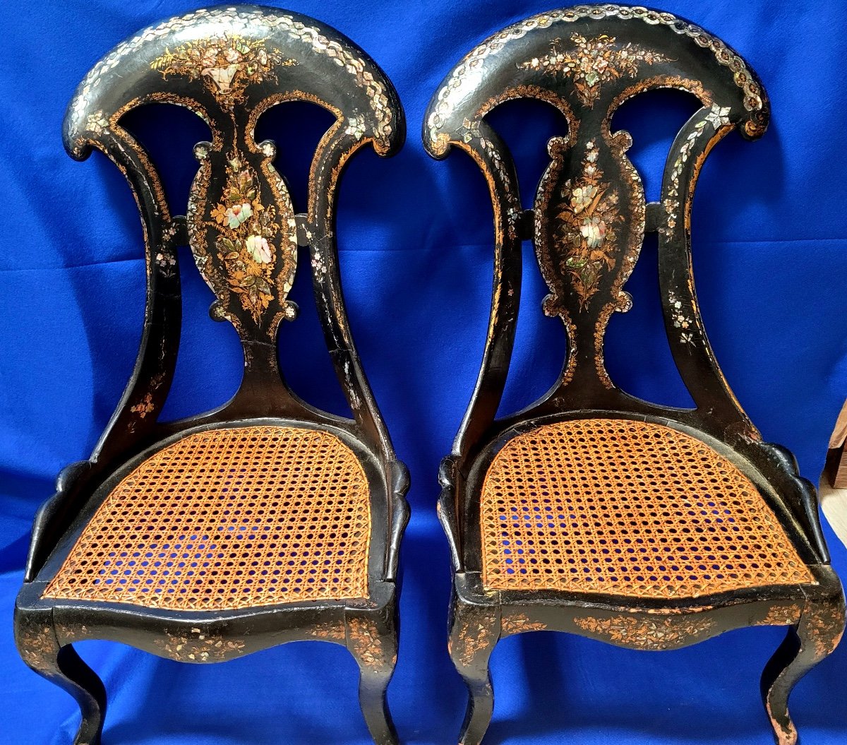 Pair Of Chairs-napoleon III-nacre Inlay-floral Decor-xix Century-photo-2