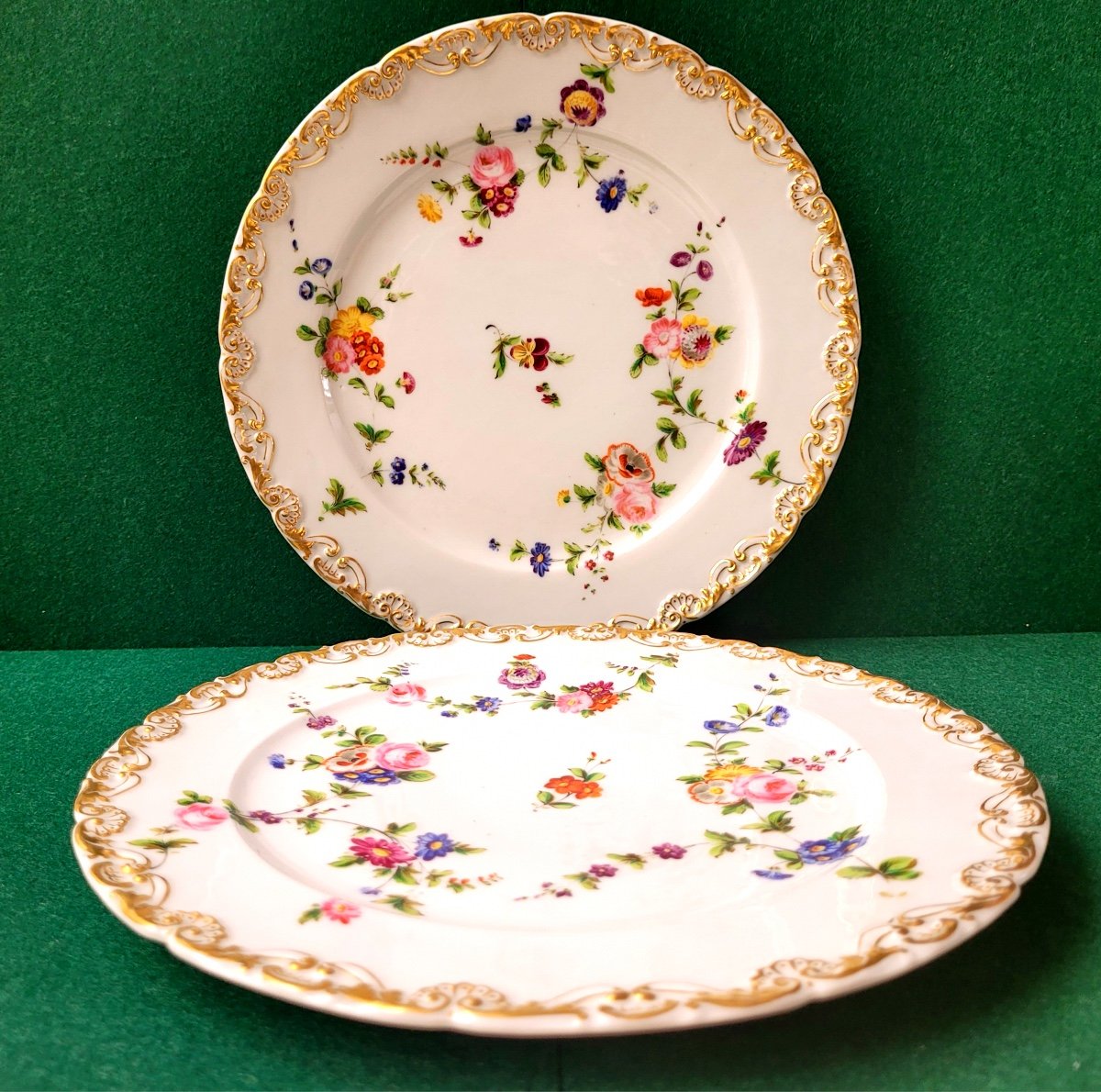 Jacob Petit-porcelain De Paris-6 Monogrammed Plates-floral Decor And Gilding-photo-2