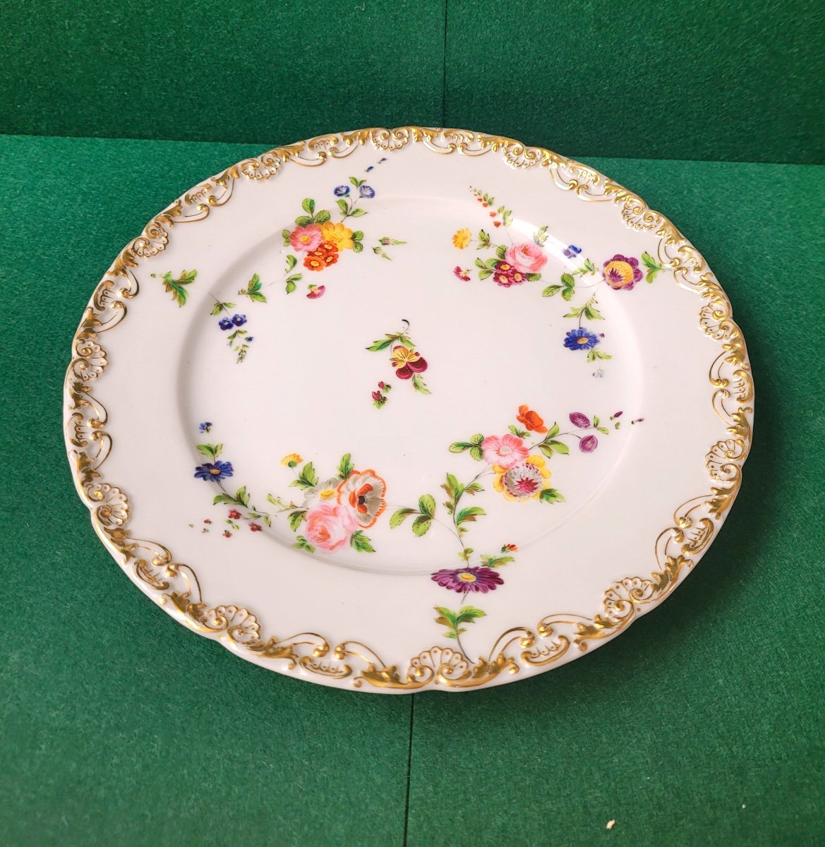 Jacob Petit-porcelain De Paris-6 Monogrammed Plates-floral Decor And Gilding-photo-3