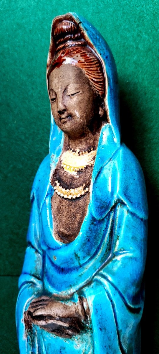 Large Enamel Terracotta Statuette - Hindu Woman - In Shiva Meditation Posture - 19th Century-photo-1