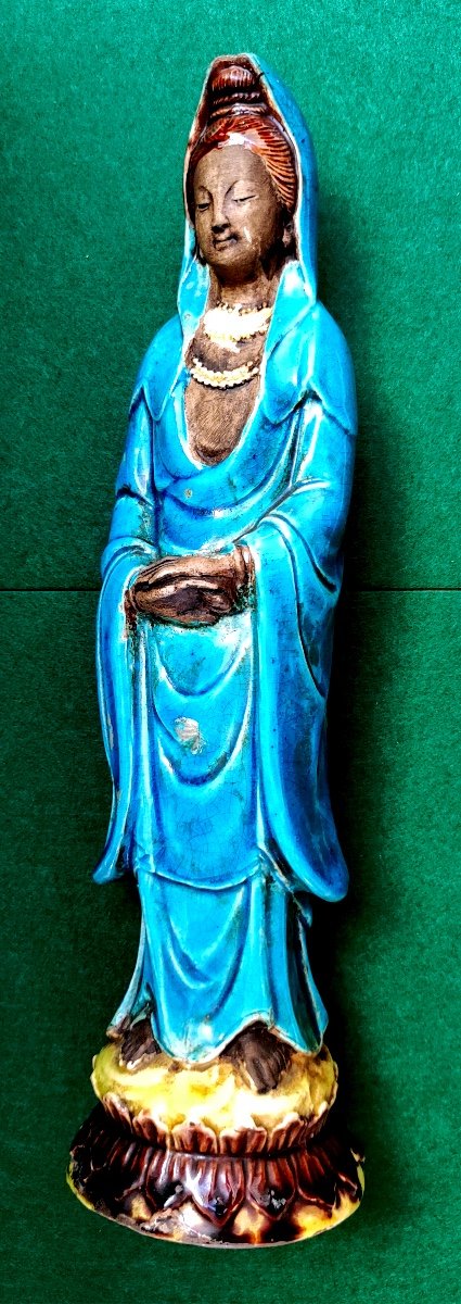 Large Enamel Terracotta Statuette - Hindu Woman - In Shiva Meditation Posture - 19th Century