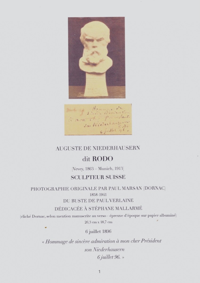 PROA18-PHOTOGRAPHIE ORIGINALE-BUSTE DE VERLAINE-DÉDICACÉE À S. MALLARMÉ-[RODO-DORNAC]–1896-photo-1