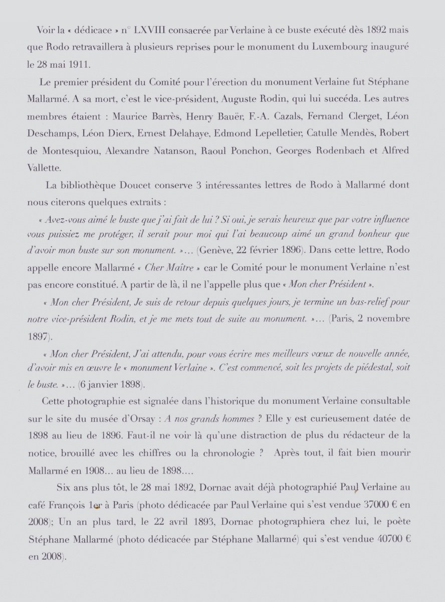 PROA18-PHOTOGRAPHIE ORIGINALE-BUSTE DE VERLAINE-DÉDICACÉE À S. MALLARMÉ-[RODO-DORNAC]–1896-photo-2
