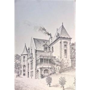 C27-DESSIN ORIG-A.LAMBERT VAUDOYER-[LE MANOIR &Agrave; LA VERRI&Egrave;RE]-[V.LE DUC]-1901